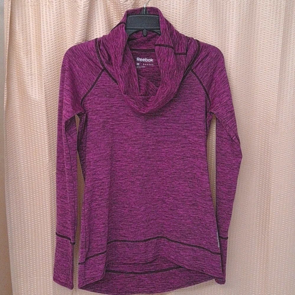 Reebok Playwarm Cowl Neck Spacedye Athletic Athleasure Gym Top